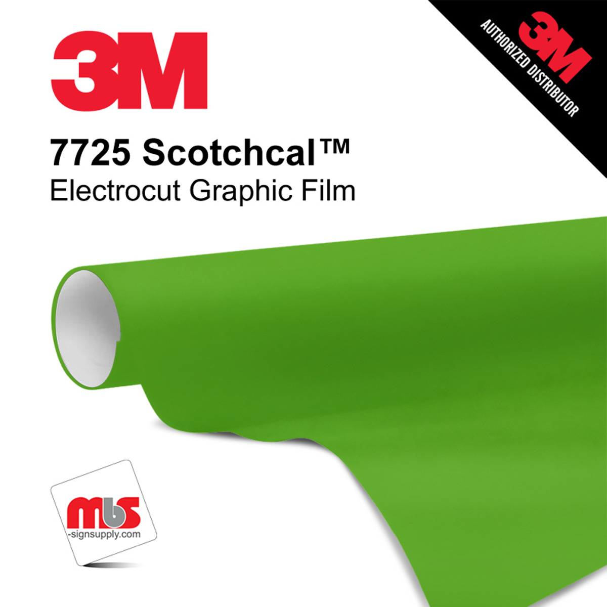48'' x 10 Yards 3M™ 7725 Scotchcal™ ElectroCut™ Gloss Apple Green 8 year Unpunched 2 Mil Cast Graphic Vinyl Film (Color Code 196)